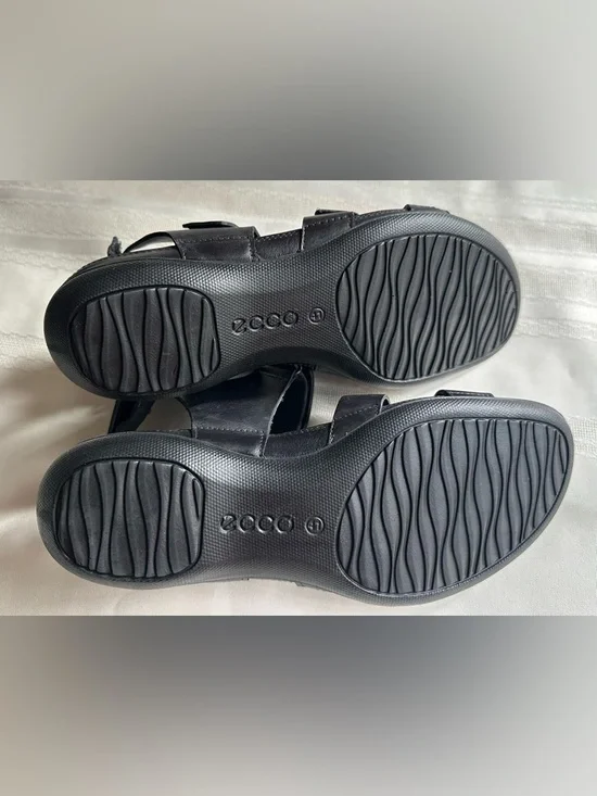 Ecco Black Triple-Strap Leather Sandals - Picture 11 of 12